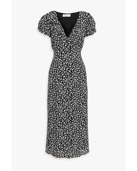 Solid & Striped Black The Calais Ruffled Floral-Print Crepe De Chine Midi Dress