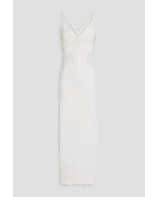 Hervé Léger White Stretch-knit Midi Dress