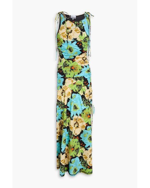 Ganni White Floral-print Stretch-jersey Maxi Dress