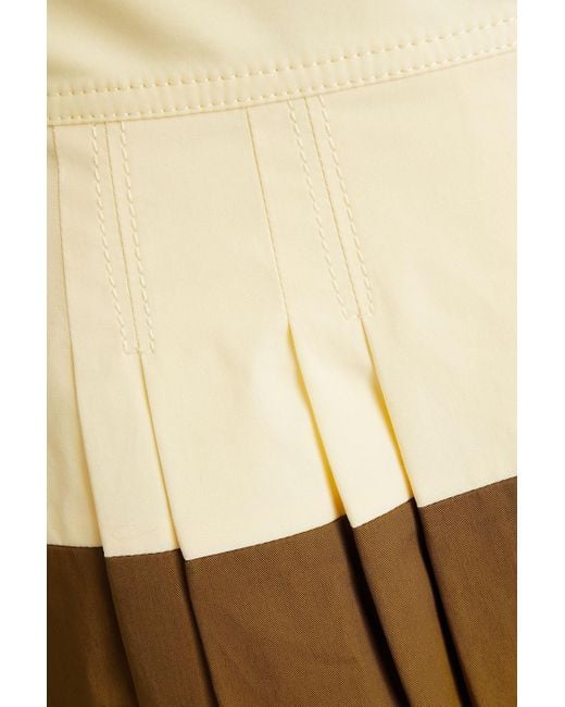Tory Burch Natural Two-tone Pleated Cotton-twill Midi Skirt