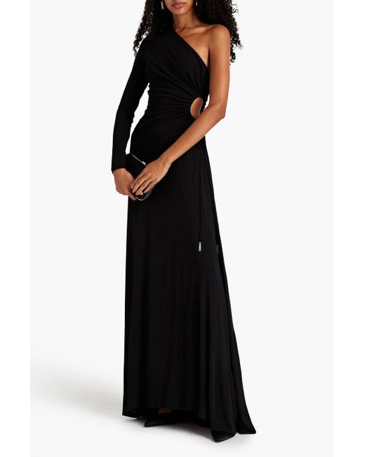 Halston One-shoulder Cutout Jersey Gown in Black | Lyst