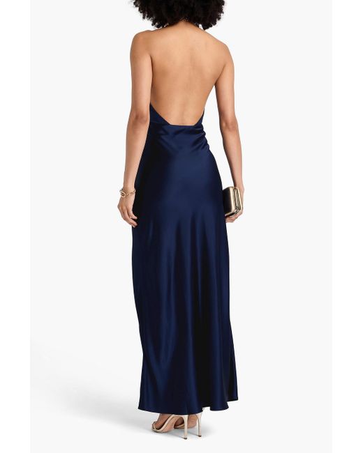 Nicholas Blue Embellished Satin Halterneck Maxi Dress