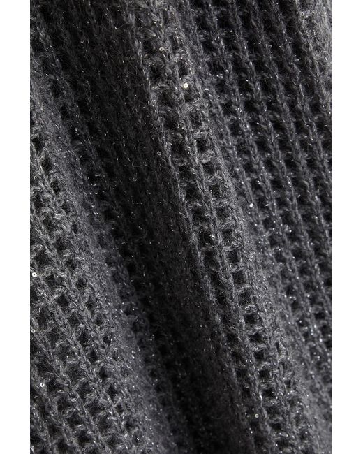 Brunello Cucinelli Gray Sequin-embellished Metallic Open-knit Mini Dress
