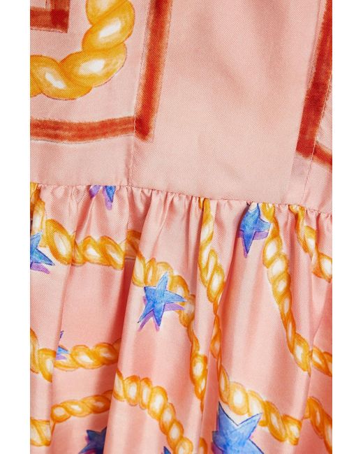 Sandro Orange Alexiane Printed Silk-twill Mini Shirt Dress