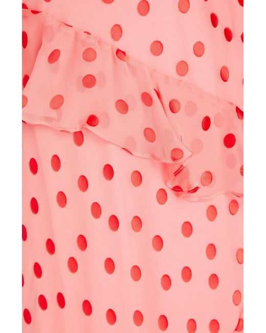 Saloni Red Chiara midikleid aus einer seidenmischung mit rüschen und polka-dots