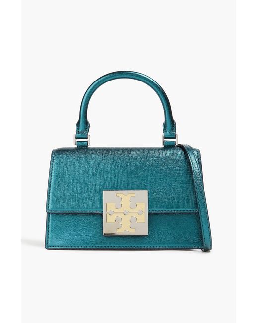 Tory Burch Blue Bon Bon Metallic Pebbled-Leather Tote