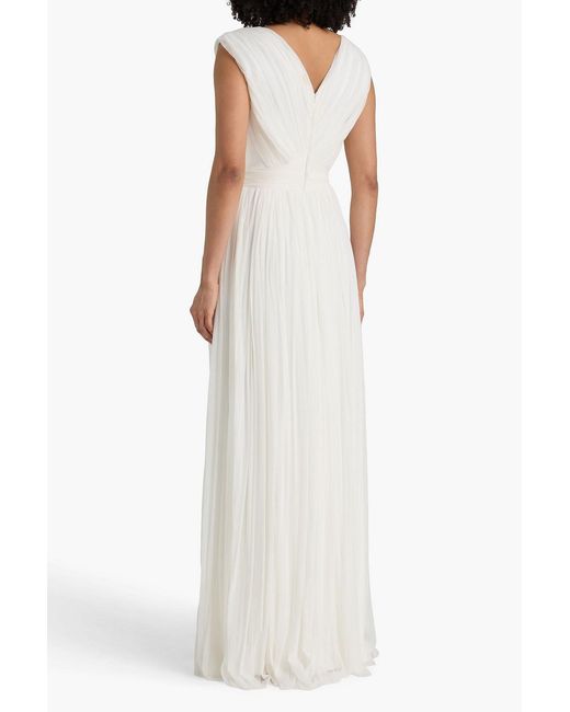 Rhea Costa White Wrap-Effect Silk-Tulle Gown
