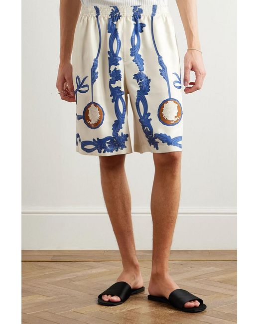 Versace Blue Printed Silk-Twill Shorts for men