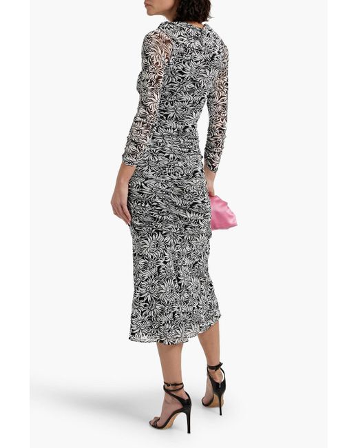Diane von Furstenberg Gray Ganesa Wrap-effect Floral-print Stretch-mesh Midi Dress