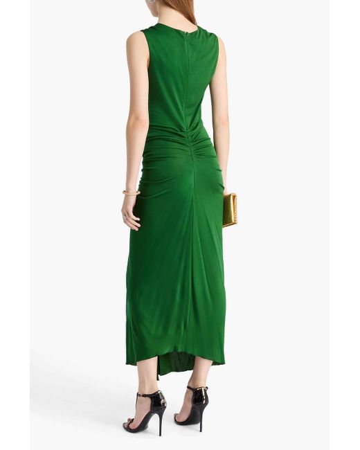Costarellos Green Ruched Cutout Jersey Midi Dress