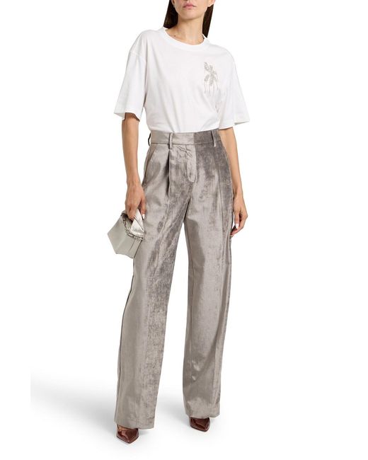 Brunello Cucinelli Gray Cotton-Blend Velvet Straight-Leg Pants