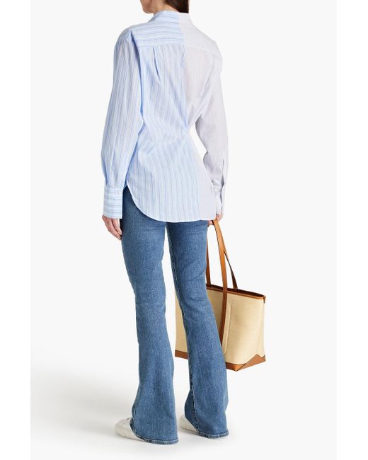 FRAME Blue Asymmetric Two-tone Striped Cotton-poplin Shirt