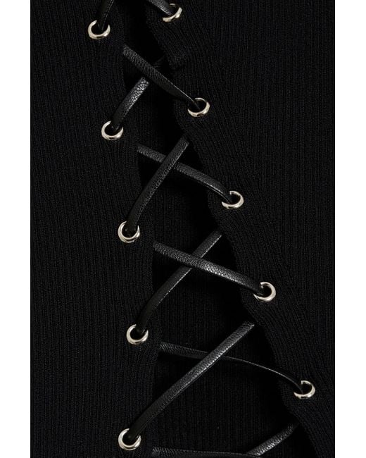 Nicholas Black Palmer Lace-up Ribbed-knit Midi Dress
