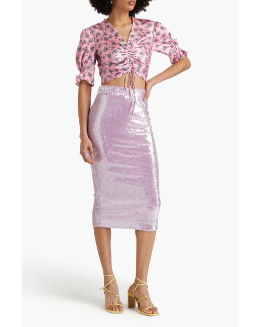 Maje Pink Cropped Printed Satin Top