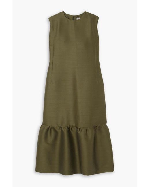 Totême  Green Ruffled Sateen Midi Dress