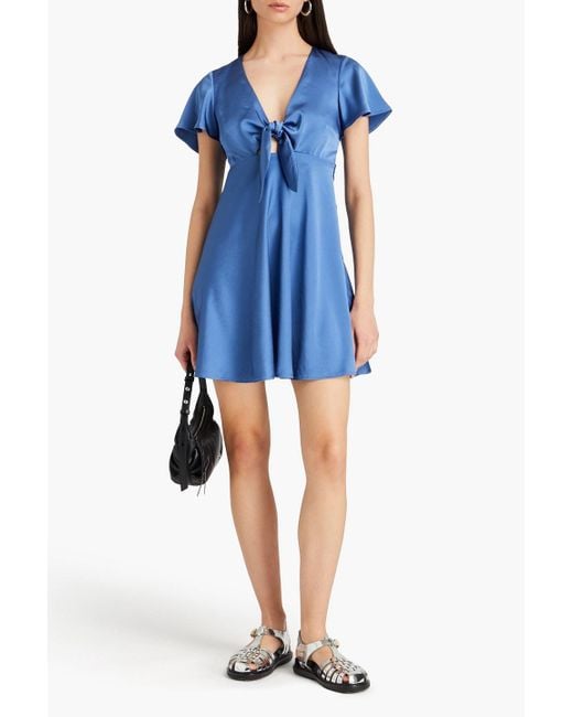 Claudie Pierlot Blue Knotted Crepe-satin Mini Dress