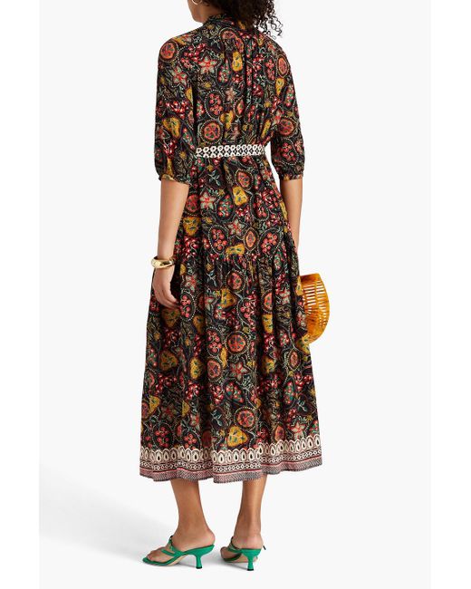 Saloni Red Tyra Belted Floral-print Silk Crepe De Chine Midi Dress