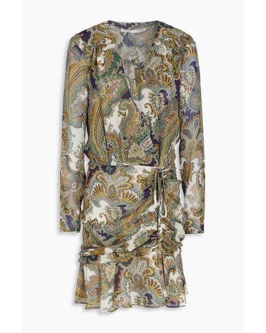 Veronica Beard Green Anjali Ruffled Paisley-print Silk-chiffon Mini Dress