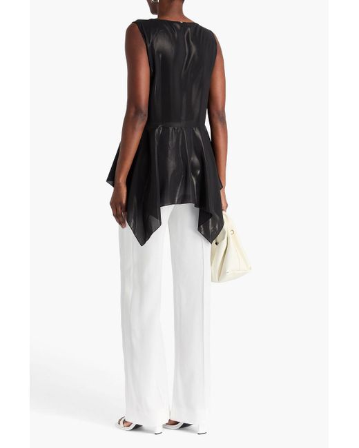 High Black Metallic Georgette Peplum Top