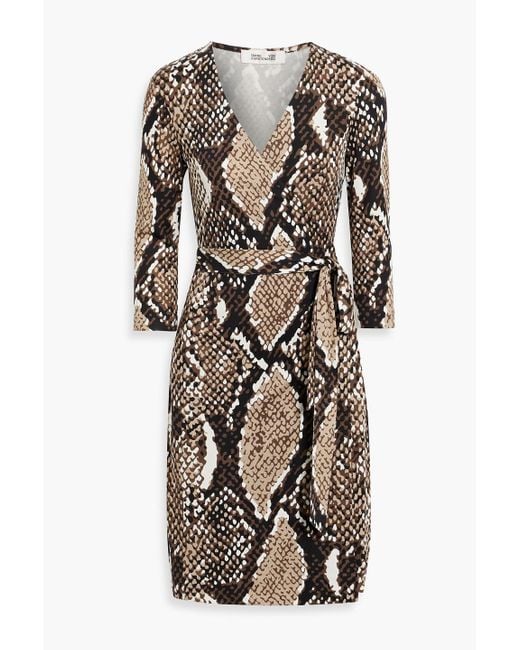 Diane von Furstenberg Brown Julian Snake-Print Silk-Jersey Wrap Dress