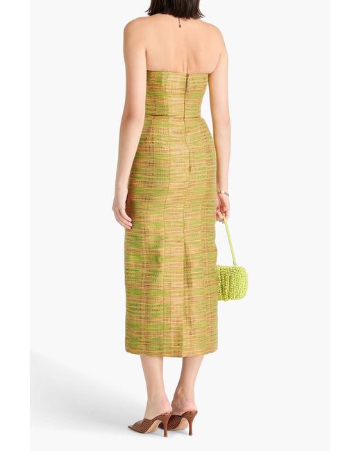 TOVE Yellow Sessy Strapless Metallic Cotton-Blend Jacquard Midi Dress