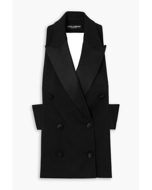 Dolce & Gabbana Black Double-Breasted Satin-Trimmed Wool-Blend Gabardine Halterneck Vest