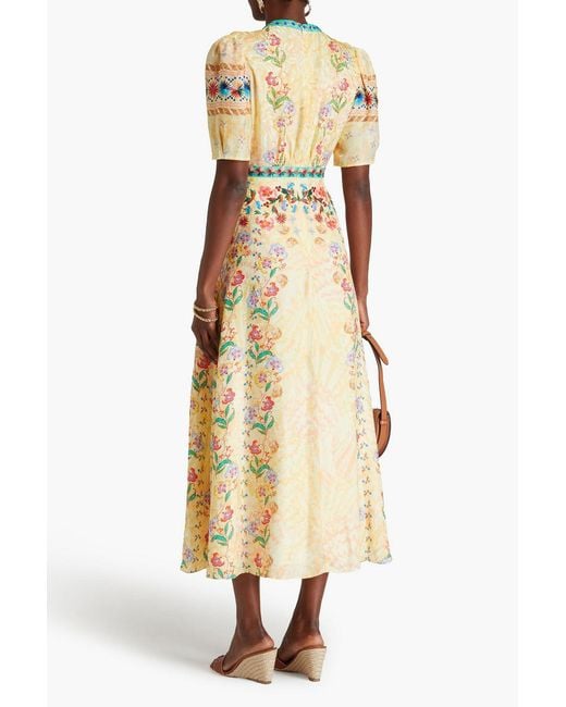 Saloni Metallic Floral-print Silk-satin Midi Dress