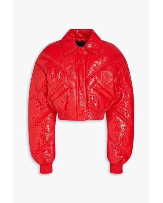 ROTATE BIRGER CHRISTENSEN Red Sinhy Glossed Faux Croc-effect Leather Jacket