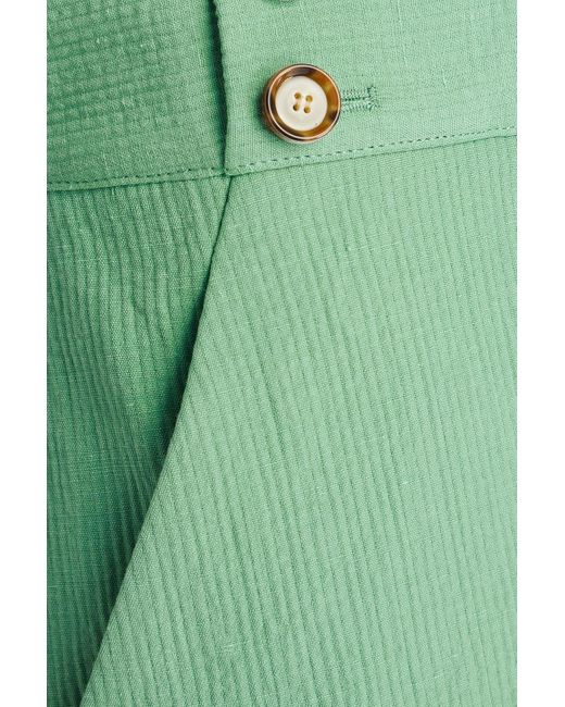 Veronica Beard Green Kimm button-embellished cotton and linen-blend shorts
