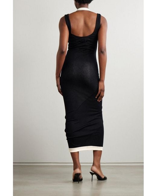 Jean Paul Gaultier Black Layered Buckled Ribbed Cotton-Jersey Maxi Dress
