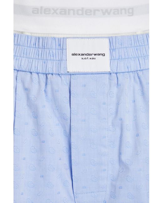 T By Alexander Wang Blue Mehrlagige shorts aus baumwoll-chambray mit paisley-print
