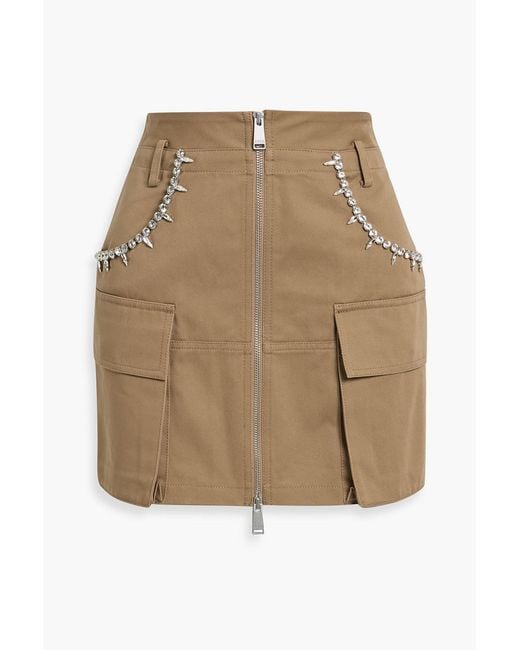 Area Natural Crystal-Embellished Cotton-Twill Mini Skirt