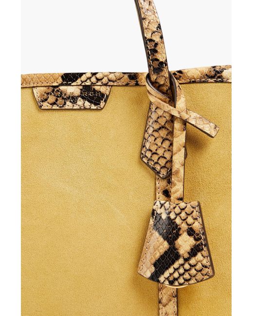 Tory Burch Metallic Snake-effect Leather-trimmed Suede Tote