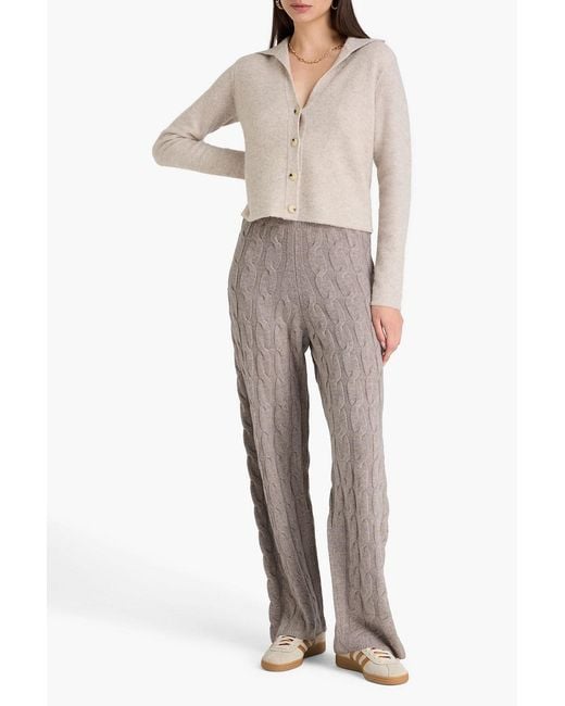 LeKasha Natural Trevise Cable-Knit Cashmere Wide-Leg Pants
