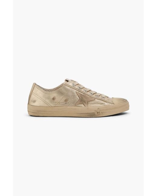 Golden Goose Deluxe Brand Metallic V-Star 2 Distressed Leather Sneakers