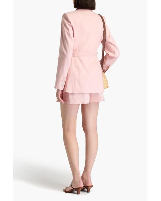 Claudie Pierlot Pink Belted Linen-Blend Blazer
