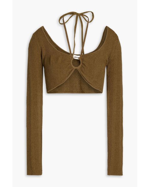 Nanushka Green Amra Cropped Ribbed Cotton-blend Top