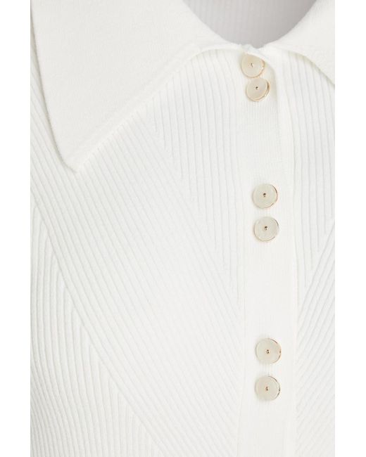 Veronica Beard White Aviva Ribbed-knit Cardigan