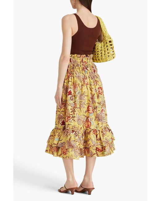 Ulla Johnson Yellow Acacia Ruffled Floral-print Cotton-poplin Midi Skirt