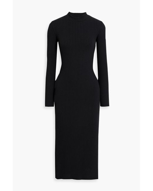 Vince Black Ribbed Cotton-Blend Midi Dress