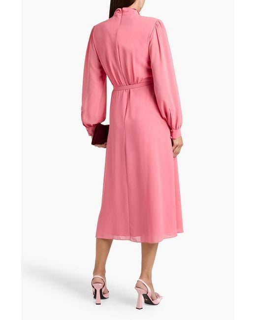 pink midi dress floral Pleated Chiffon Floral Midi Dress