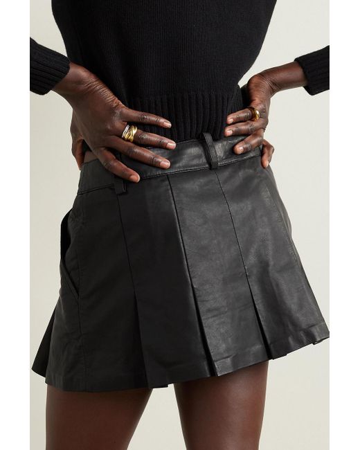 Sea Black Lilia Pleated Leather Mini Skirt