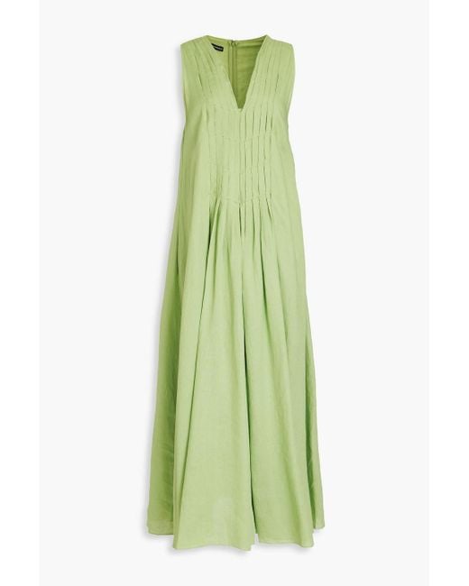 Emporio Armani Green Pleated Linen Midi Dress