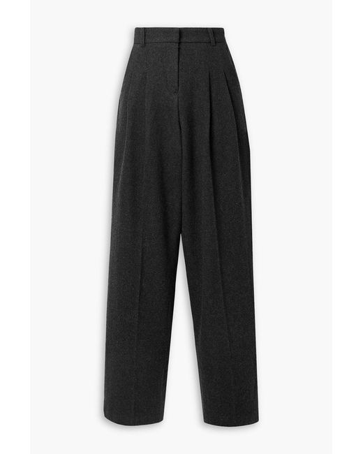 Frankie Shop Black Layton Pleated Wool-blend Wide-leg Pants