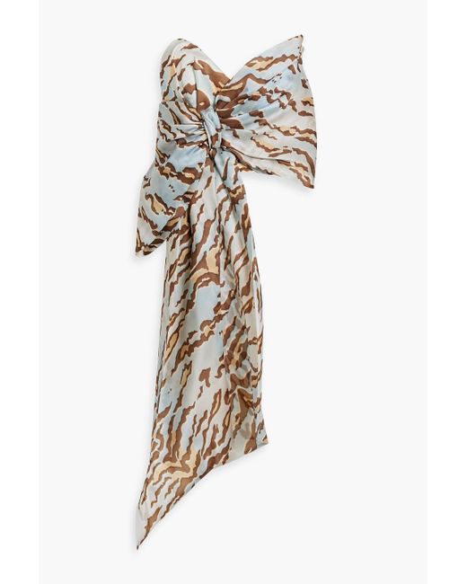 Zimmermann White Strapless Bow-detailed Zebra-print Silk-organza Top