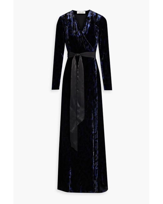 Diane von Furstenberg Black Pogue Devoré-velvet Maxi Wrap Dress