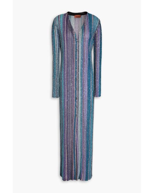 Missoni Blue Metallic Striped Ribbed-Knit Cardigan
