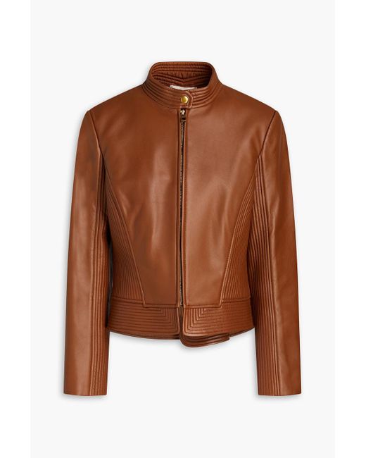 Tory Burch Brown Calista Quilted Leather Biker Jacket