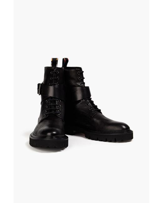 Paul Smith Buckled Textured-leather Combat Boots in Black | Lyst