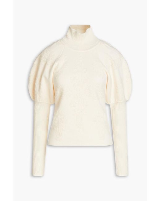Zimmermann White Bouclé-knit Wool And Cashmere-blend Turtleneck Sweater